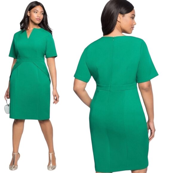 Eloquii Kelly V-Neck Green Peplum Sheath Dress Plus | Size 24 - Picture 1 of 15